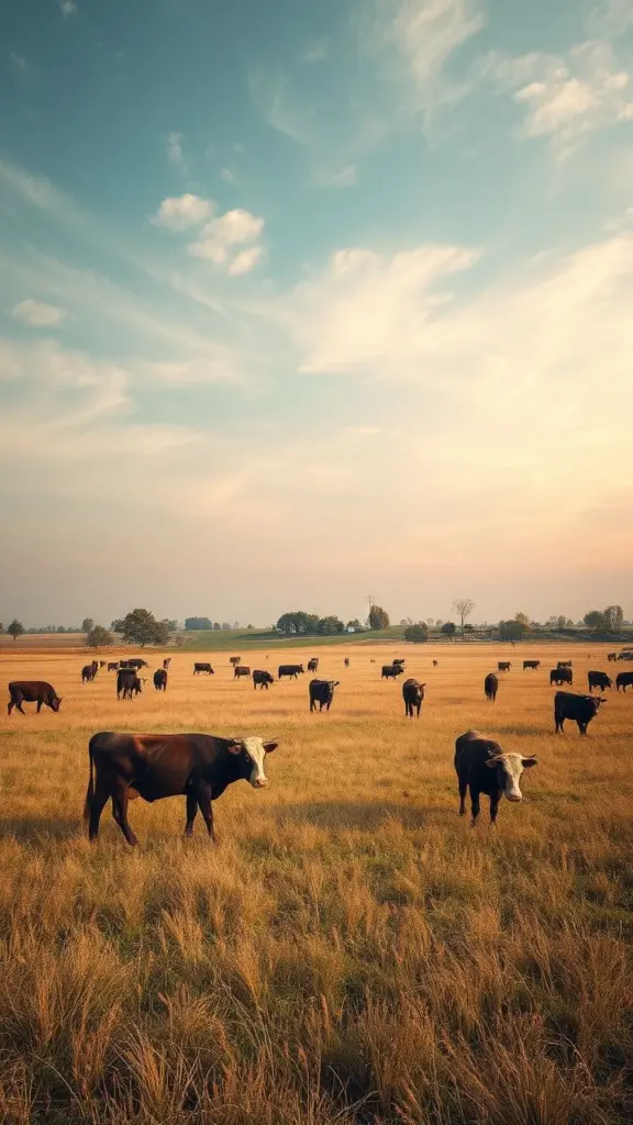 Cows grazing in a field under a vibrant sky with glitching effects.