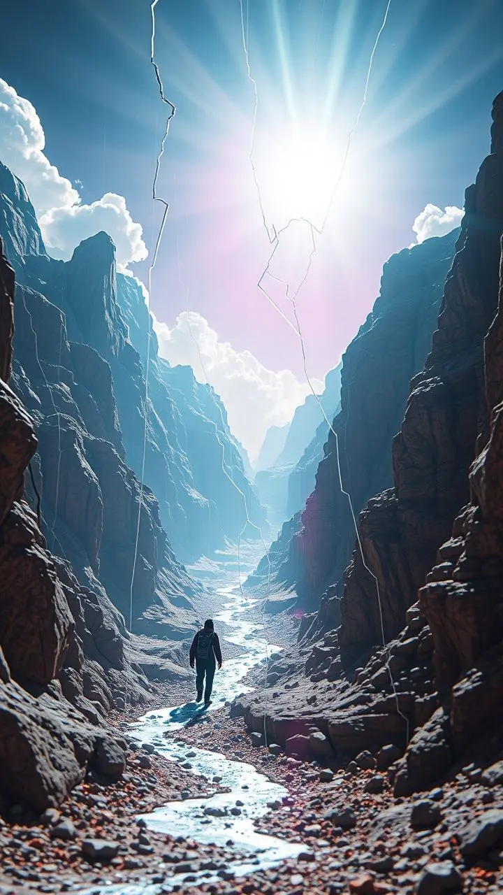 Zoetrope animation of a surreal valley inversion with digital glitches.