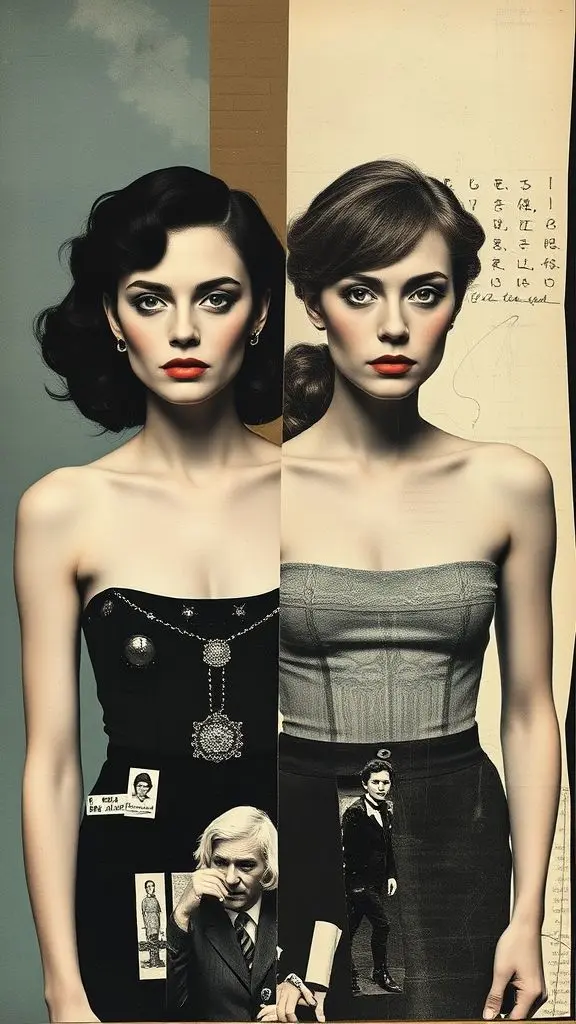 Abstract collage of women in stockings, inspired by Mel Ramos and René Magritte.