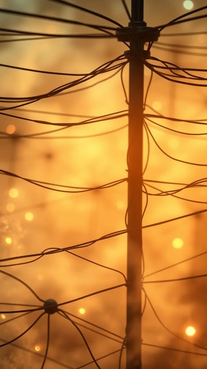 Conceptual image of an energy grid with democratic elements, impressionist style.