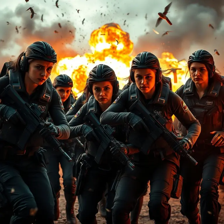 Nurses in tactical gear performing a coordinated rescue during an explosive blast.