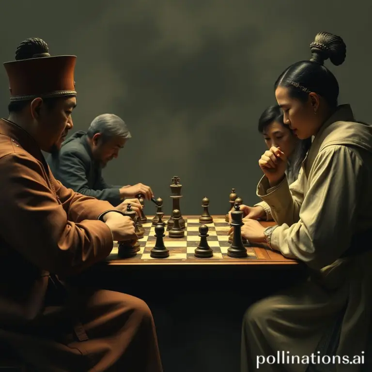 Chinese chess board with pieces in a tense situation.