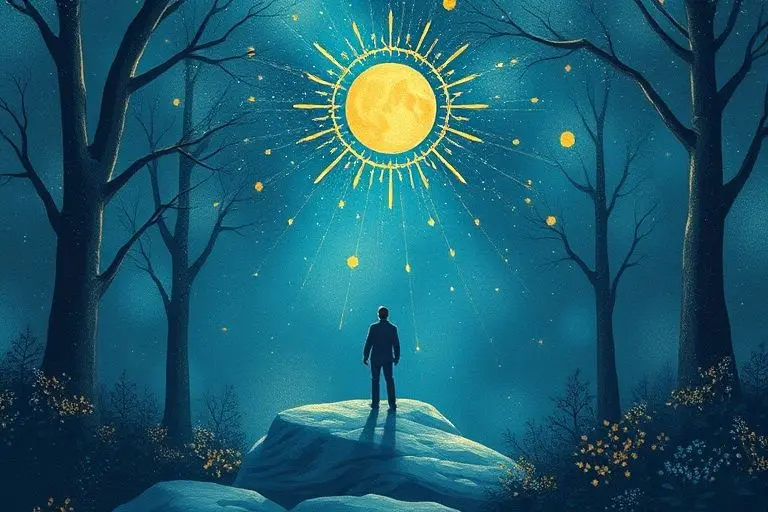 A person drawing a clear, illuminated path leading towards a distant, shining star.