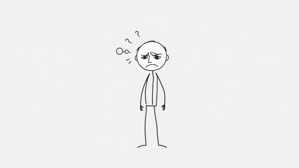 Minimalist stick figure showing internal conflict.
