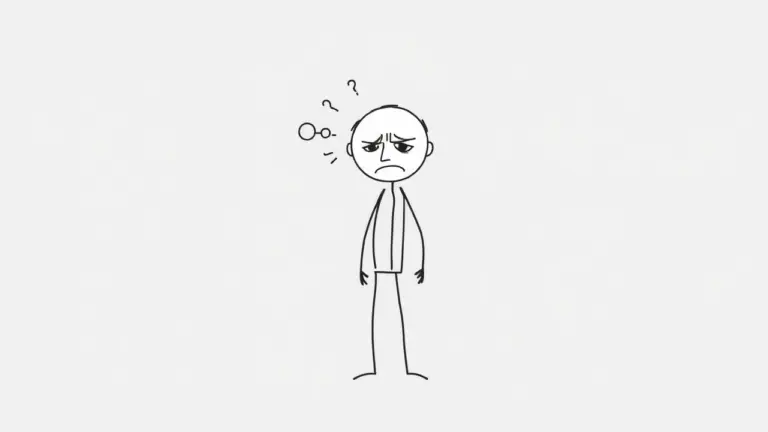 Minimalist stick figure showing internal conflict.