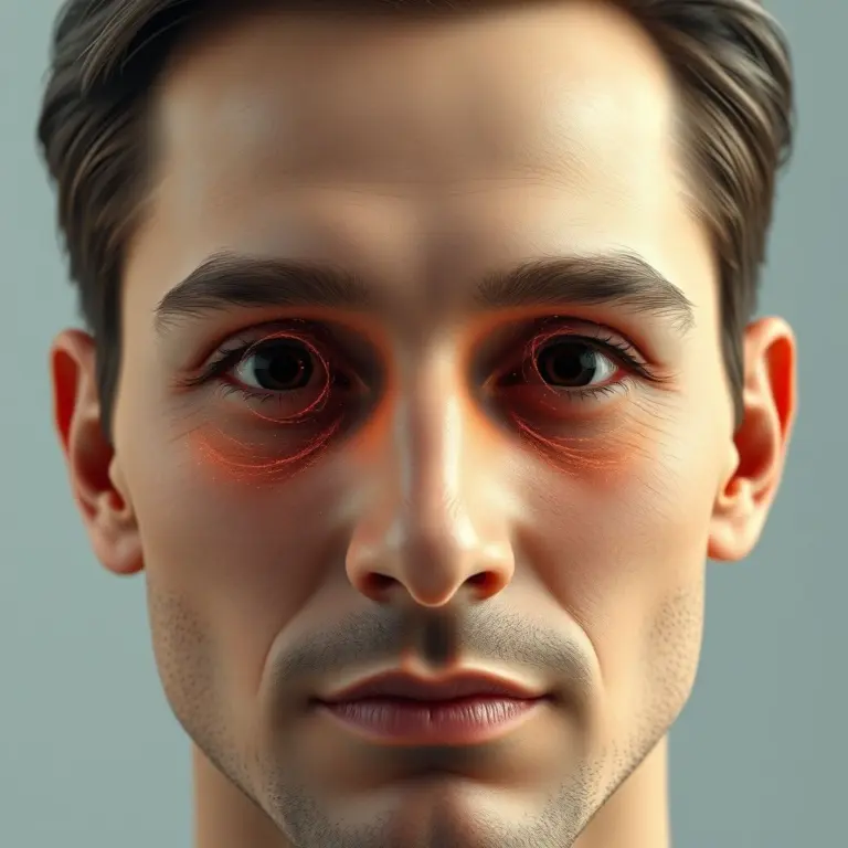 Hyperrealistic 3D man with swirling black void eyes emitting dark energy within glowing orbs.