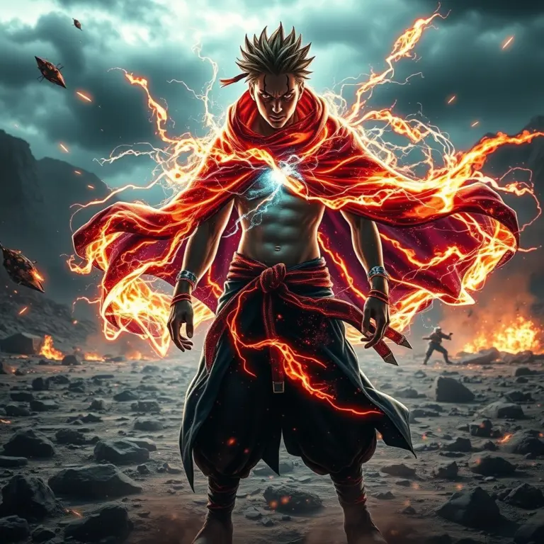 Ninja activating Eight Gates in a stormy wasteland.