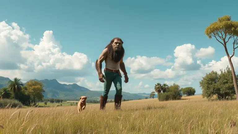 A giant baby lying down in a landscape.