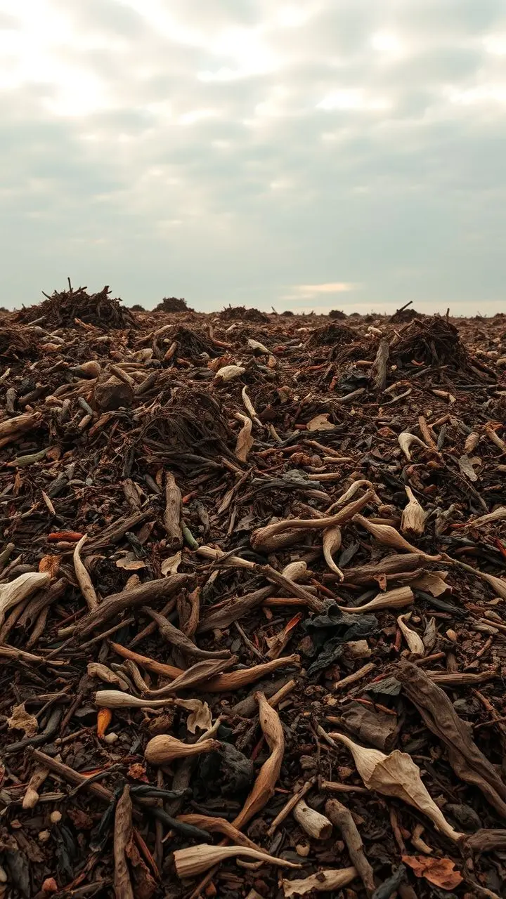 Organic compost pile at dawn with abstract AI hallucinations.