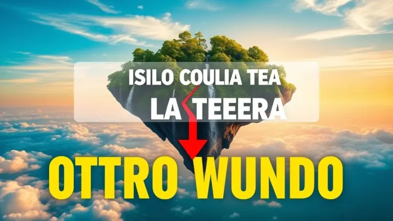 Floating island with Spanish text and red arrow.