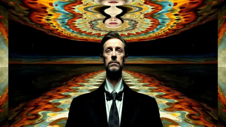 Surreal painting of a man with no reflection in the style of Salvador Dalí.