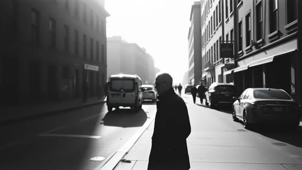 Man with no reflection in black and white
