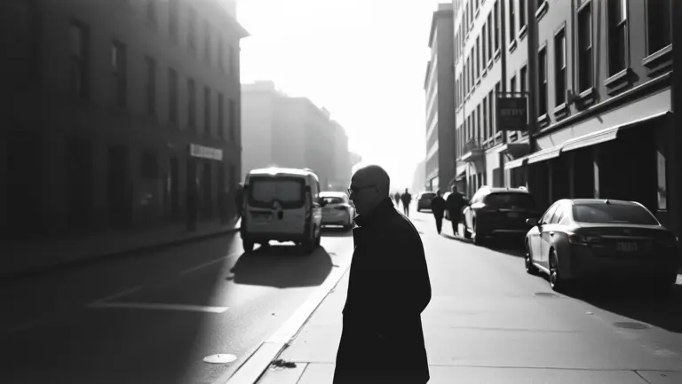 Man with no reflection in black and white