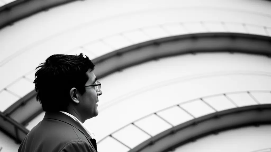 Grainy black and white photo of a man with no reflection.