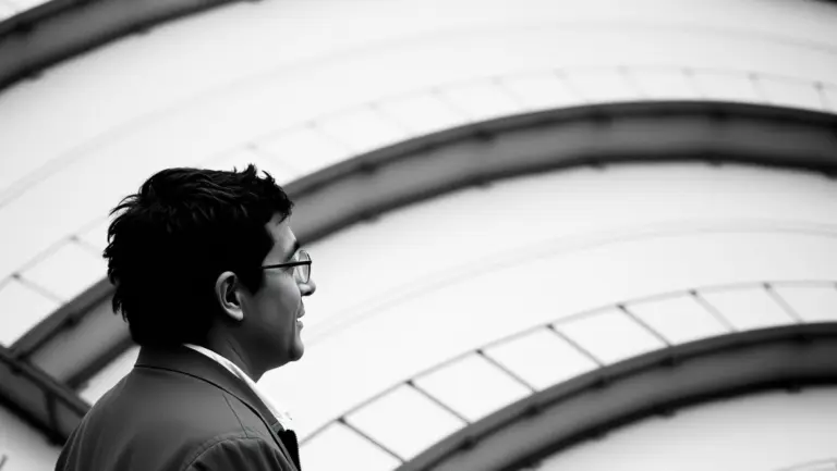 Grainy black and white photo of a man with no reflection.