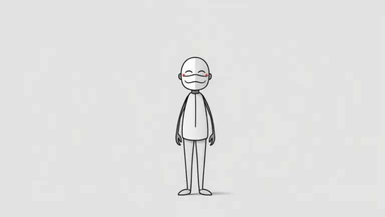 Minimalist stick figure with a polite mask on a gray background.