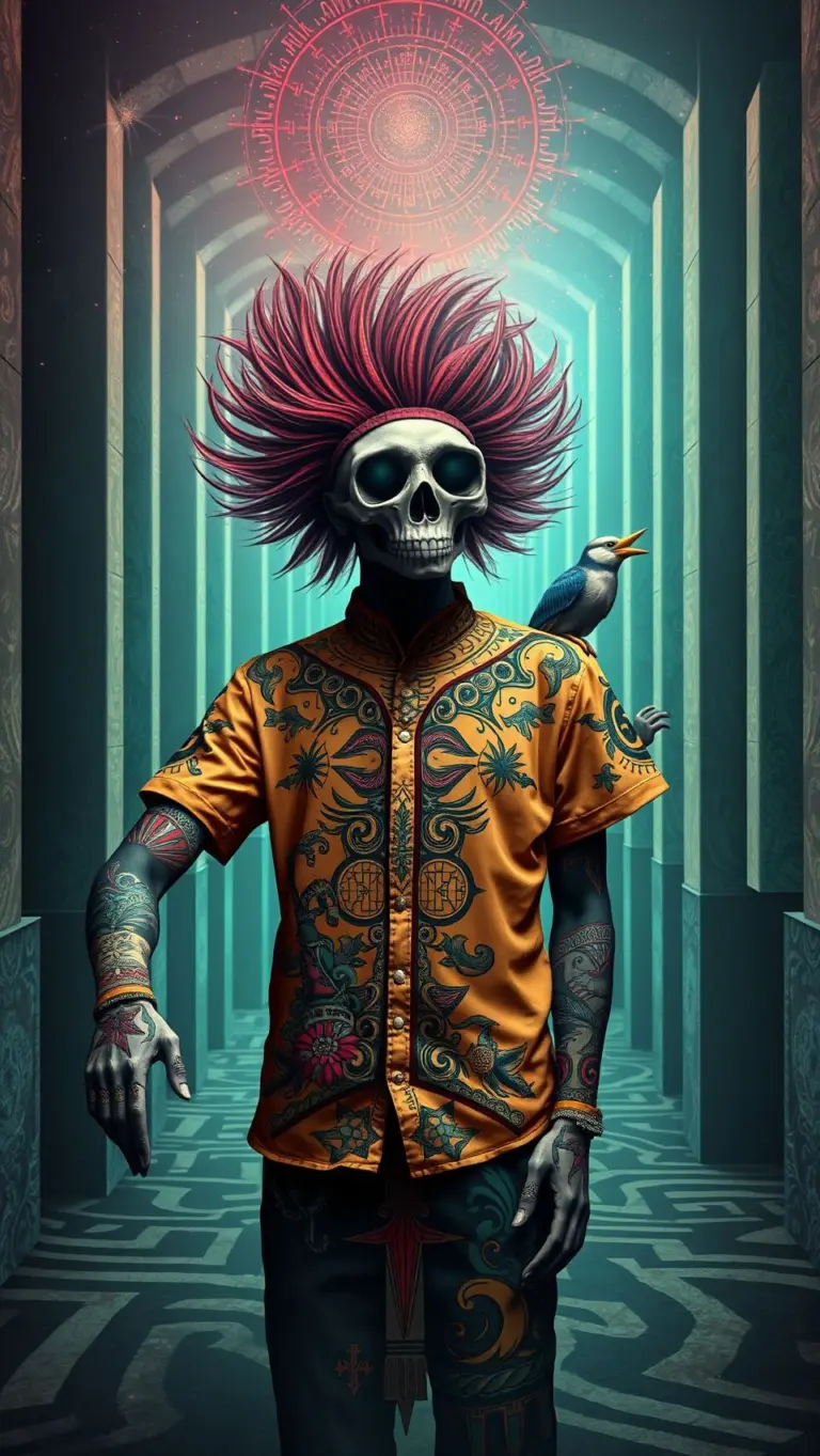 Surreal art of a warrior escaping a maze