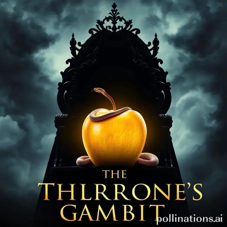 Movie poster for 'The Throne's Gambit' showing a queen's silhouette on a throne with a snake-covered apple.