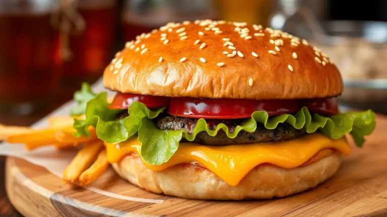 A delicious-looking hamburger.