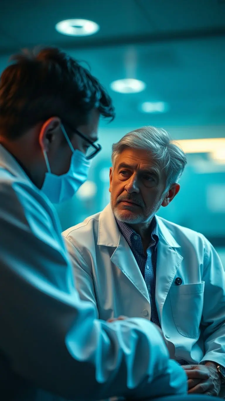 Psychiatrist and patient in session, cinematic photo.