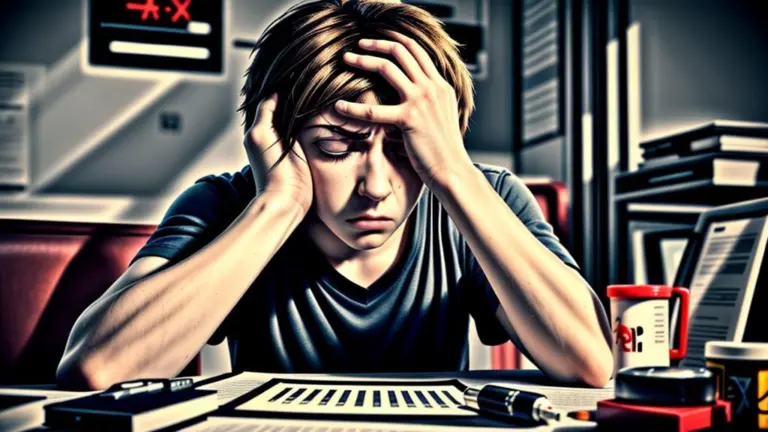 A person, Alex, appearing tired and stressed.