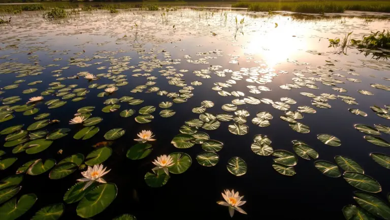 Delta landscape with water lilies.