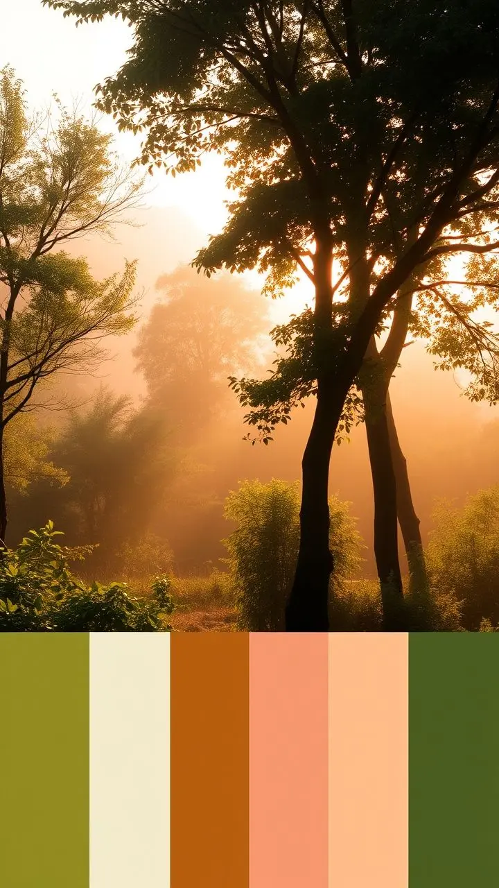 Lush green forest with sunlight filtering through trees.