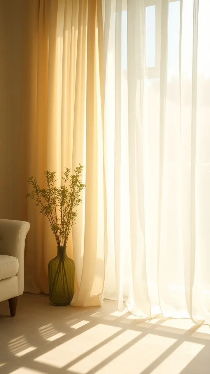 Soft natural light filtering through curtains.
