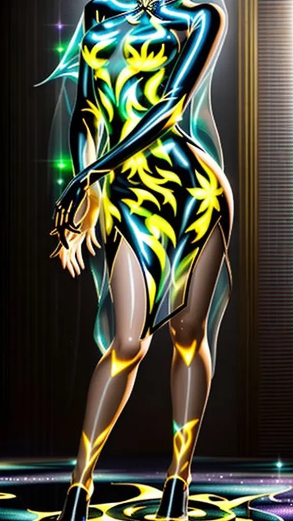 Crystal sculpture of a Korean spy in a translucent cheongsam, showing glowing skin.