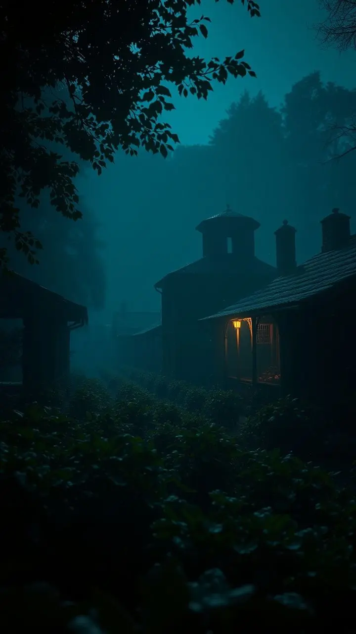 Farm-to-table scene with gothic horror elements at twilight.