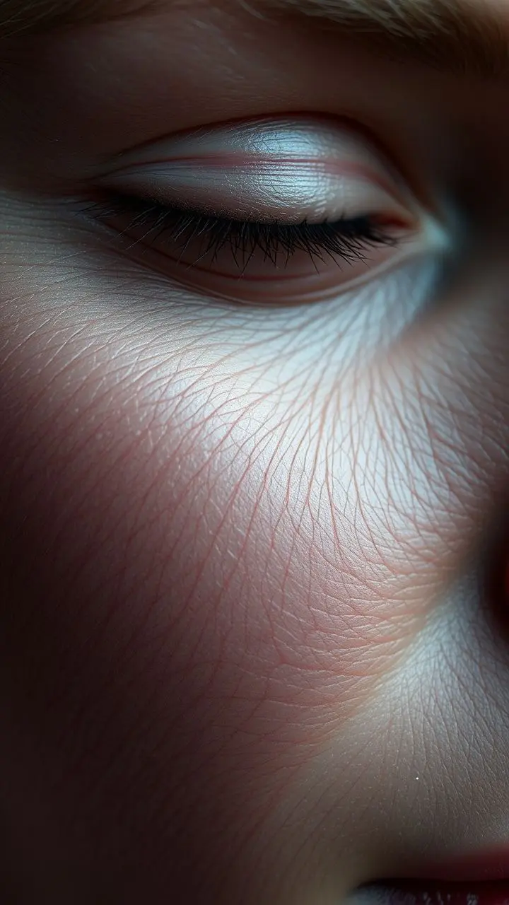 Close-up of lifelike human skin texture with visible pores and fibers.