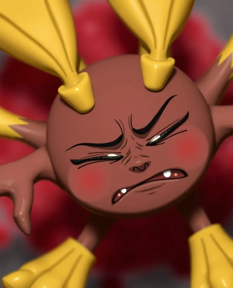Vatu, a brown circular character with yellow shoes, struggling to float with drooping arms and tired eyes.