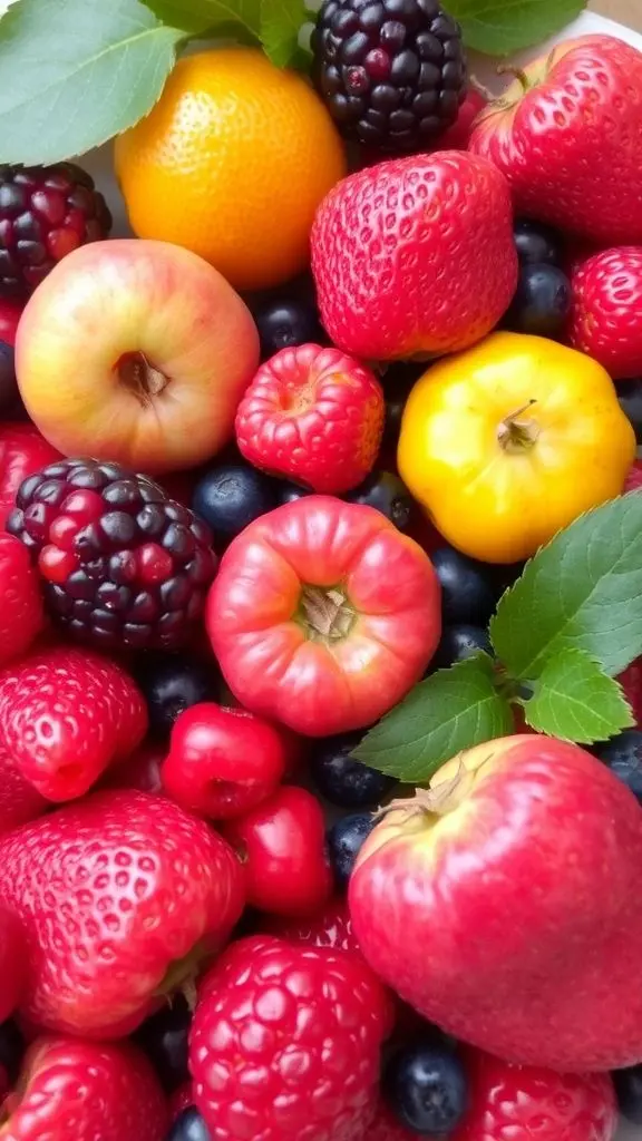 A mix of colorful fruits and berries.