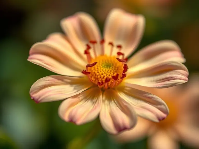 Close-up of a colorful flower with sharp petals and a blurred background.