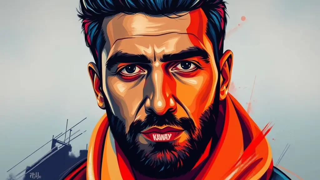 Modern artistic portrait of Mohammad Ali Ataifar with bold colors and dramatic shadows.