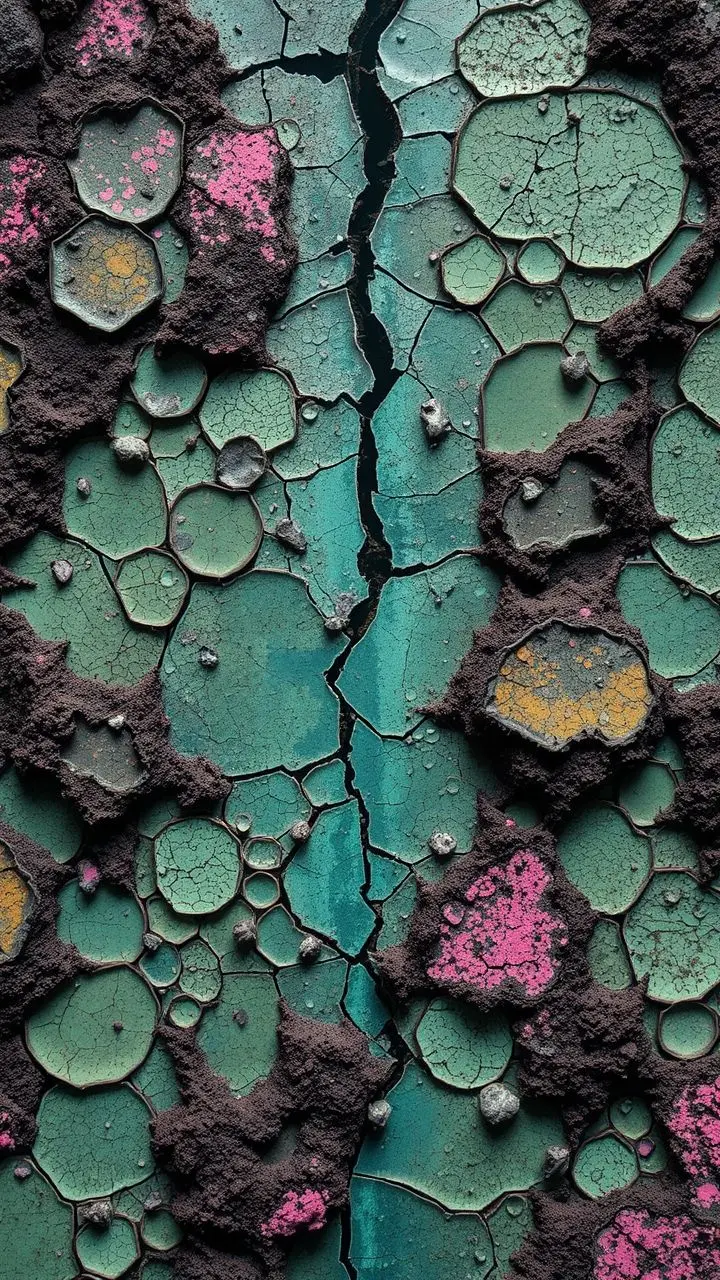 Viking ruins in a surreal, colorful bog.