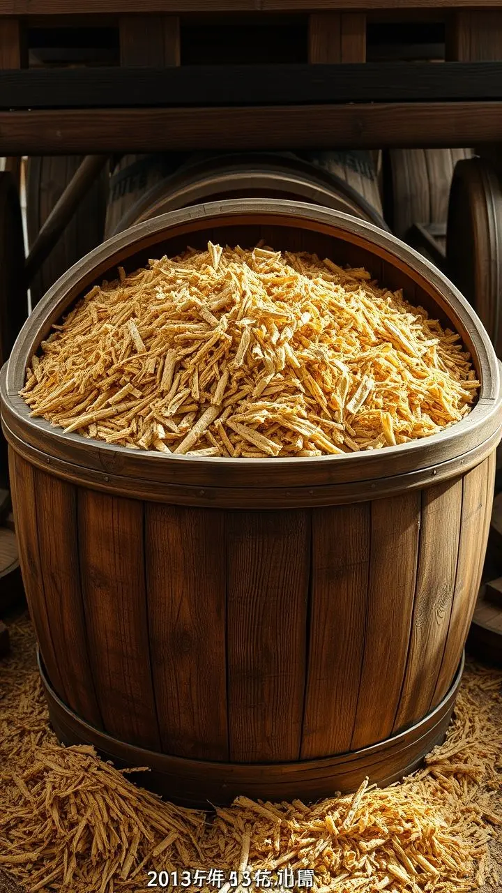 Wooden barrel filled with Guizhou raw pulp from 1983.