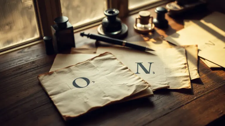 Vintage letters with initials O and N on a wooden desk.