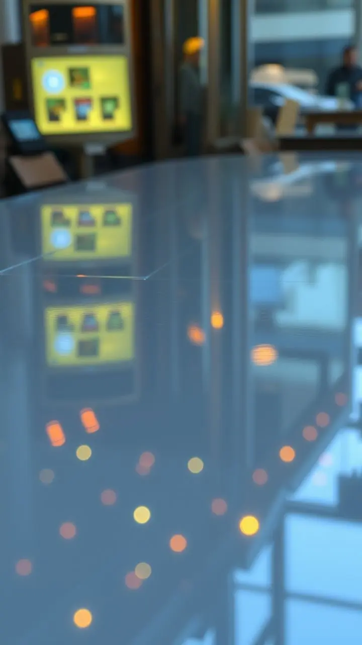Detailed reflections on a smooth, mirrored surface with light play.