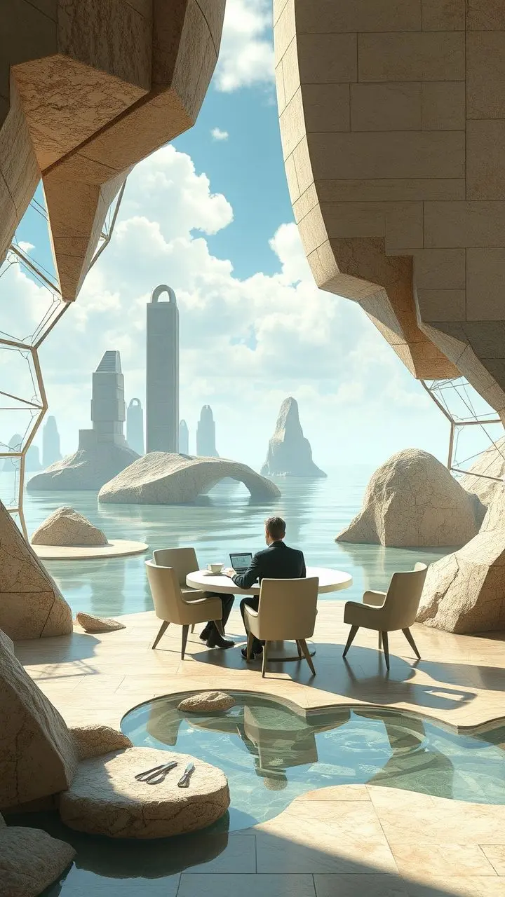 Surreal conference scene with Walter discussing systems.