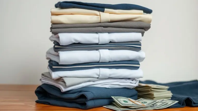 Stack of ironed clothes with money.