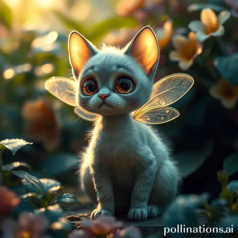 A plush, shimmering cat with translucent fly wings.