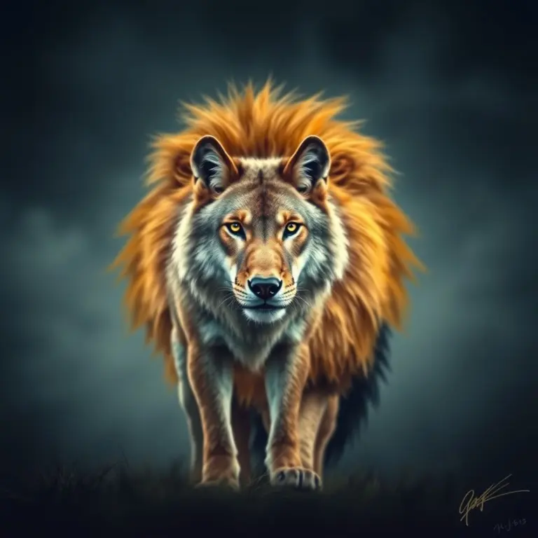 Wolf facing a lion.