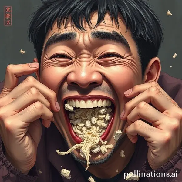 Realistic depiction of Zhang Yunhan eating feces.
